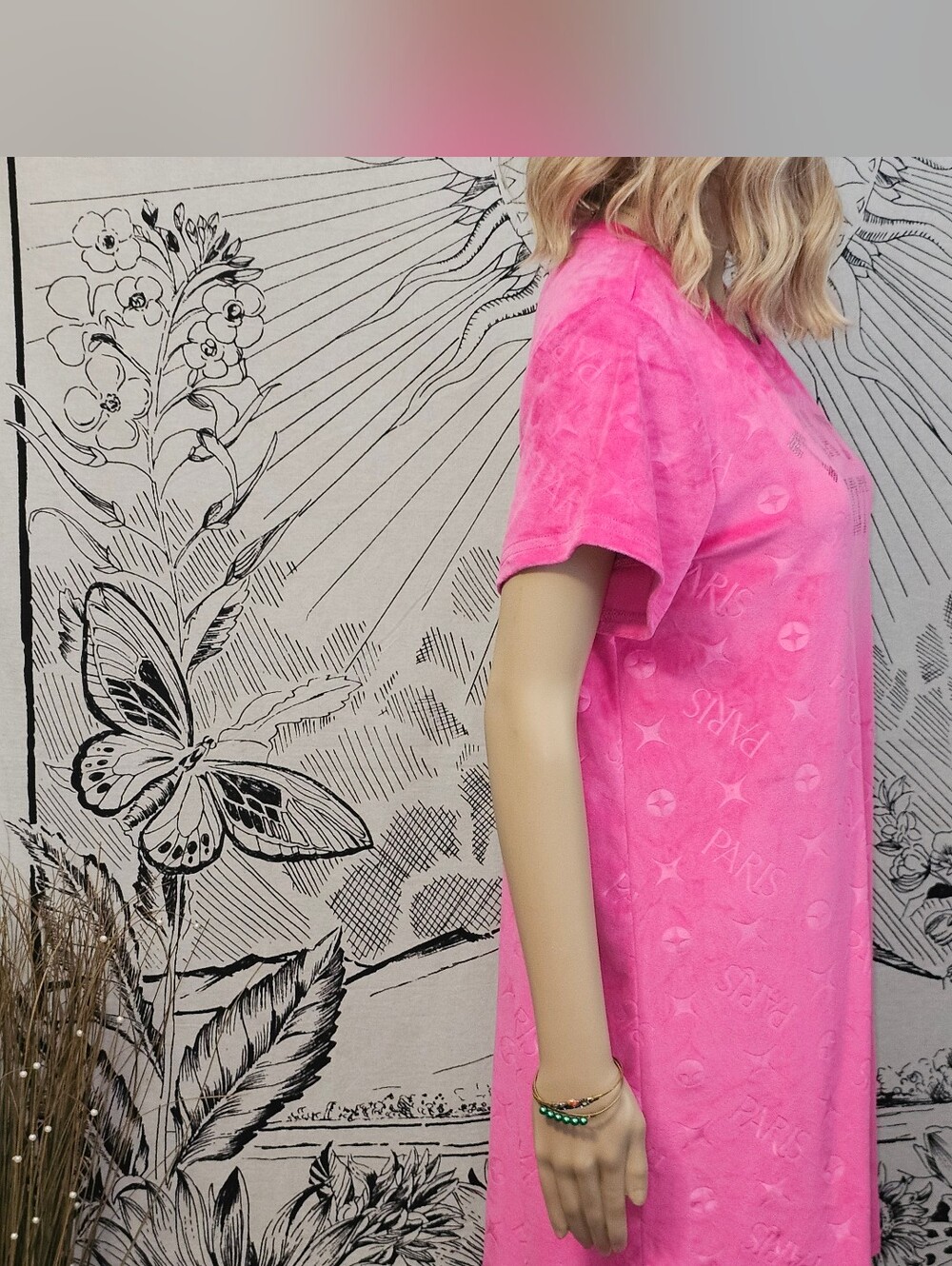 Y2K Paris Hilton Hot Pink Logo Night Shirt Dress Velour Sz Large 'That's Hot' - Picture 5 of 8